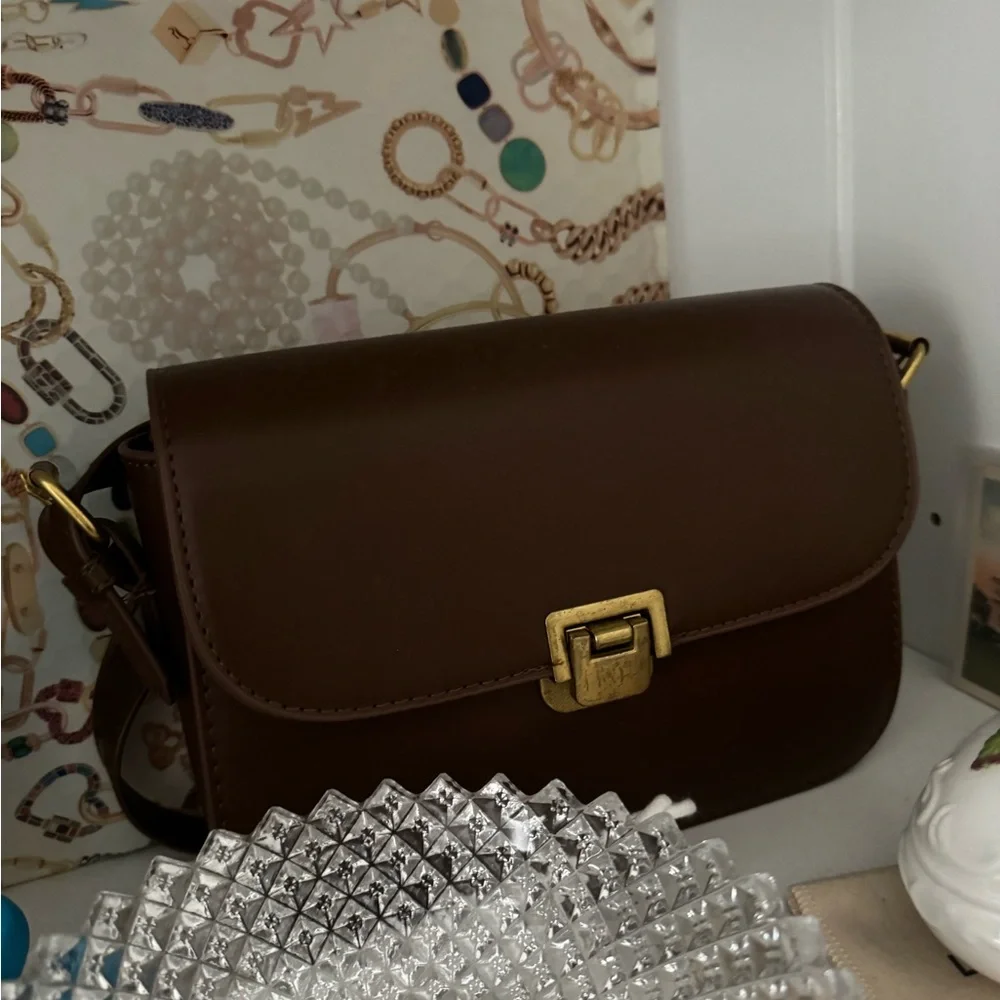 Free People Brown Leather Shoulder Bag with Gold Hardware - Picture 3 of 9